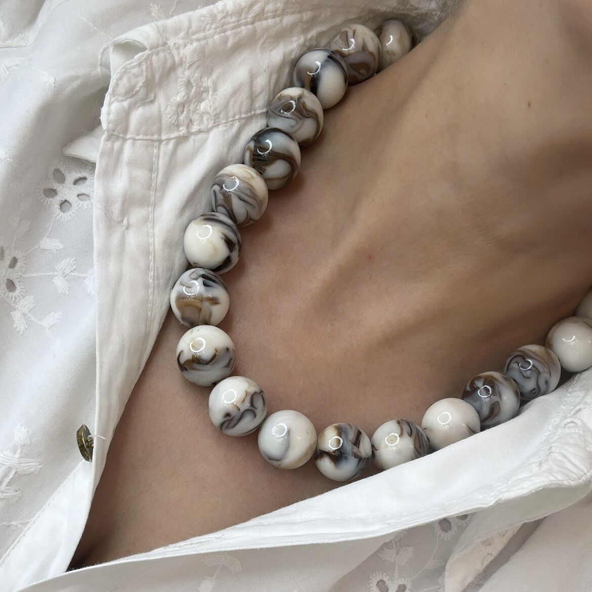 Özel Seri Kahve Krem Boncuklu Kolye 46 cm