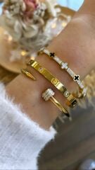 Çelik Taşlı Sedefli Kelepçe Bileklik 18 cm