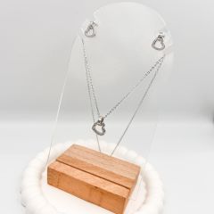 Özel Seri Zirkon Taşlı Kalpli Kolye Küpe Set 45cm