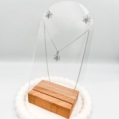 Özel Seri Zirkon Baget Taşlı Kar Tanesi Küpe Kolye Set 45cm