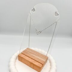 Özel Seri Zirkon Baget Taşlı Kalpli Kolye Küpe Set 45cm