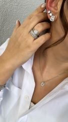 Özel Seri Zirkon Baget Taşlı Kolye Küpe Set 45cm