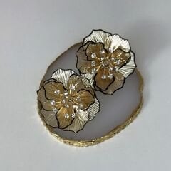 Özel Seri Taşlı Siyah Çiçek Küpe 4 cm