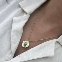 Çelik Firuze Madalyon Kolye 50 cm