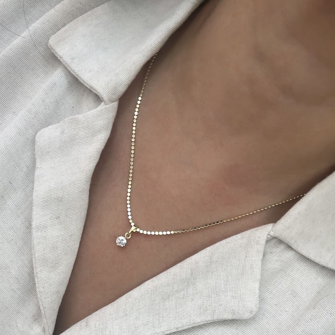 Vip Seri 14k Gold Ezme Zincirli Tektaş Kolye 45 cm