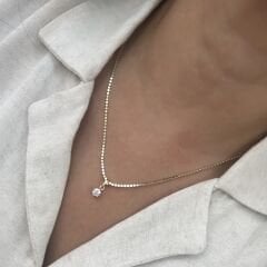 Vip Seri 14k Gold Ezme Zincirli Tektaş Kolye 45 cm