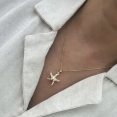 Vip Seri 14k Gold Taşlı Deniz Yıldız Kolye 45 cm