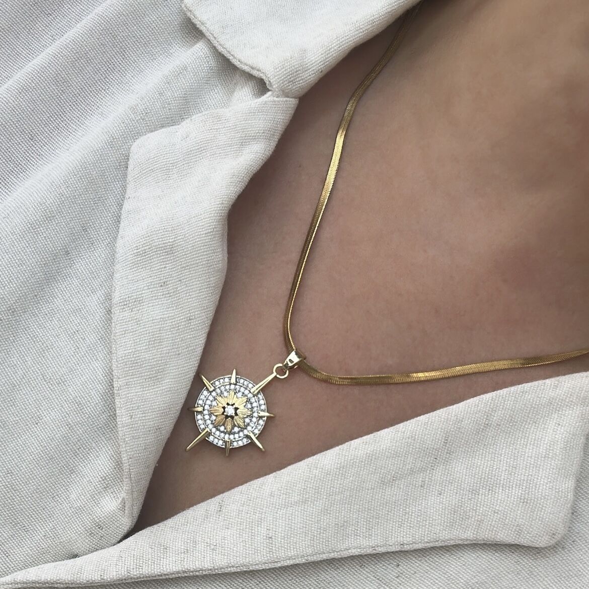 Çelik Pusula İtalyan Kolye 46 cm