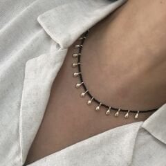 Özel Seri Su Damlası Siyah Kolye 43 cm