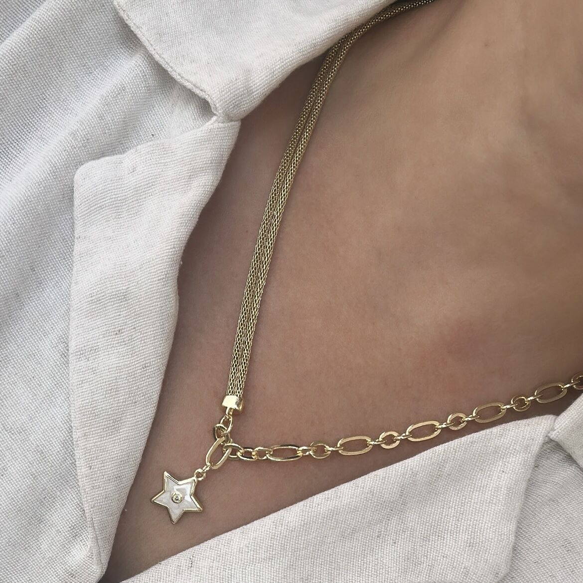 Özel Seri Mineli Yıldızlı Kolye 50 cm