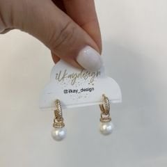 Vip Seri Taşlı İncili Halka Küpe