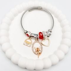 Çelik Kırmızı Kalp Charmlı Bileklik