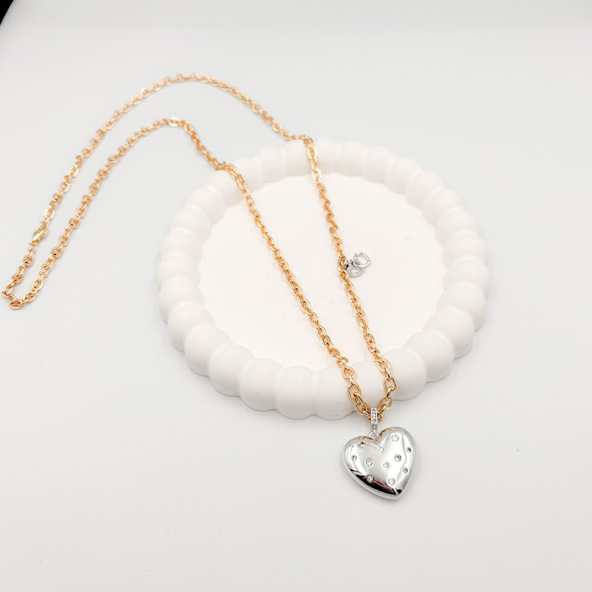 Özel Seri Taşlı Kalp Kolye Gold 70cm