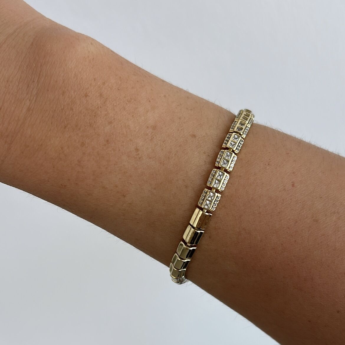 Vip Seri 14k Gold Taşlı Plaka Bileklik 18,5cm