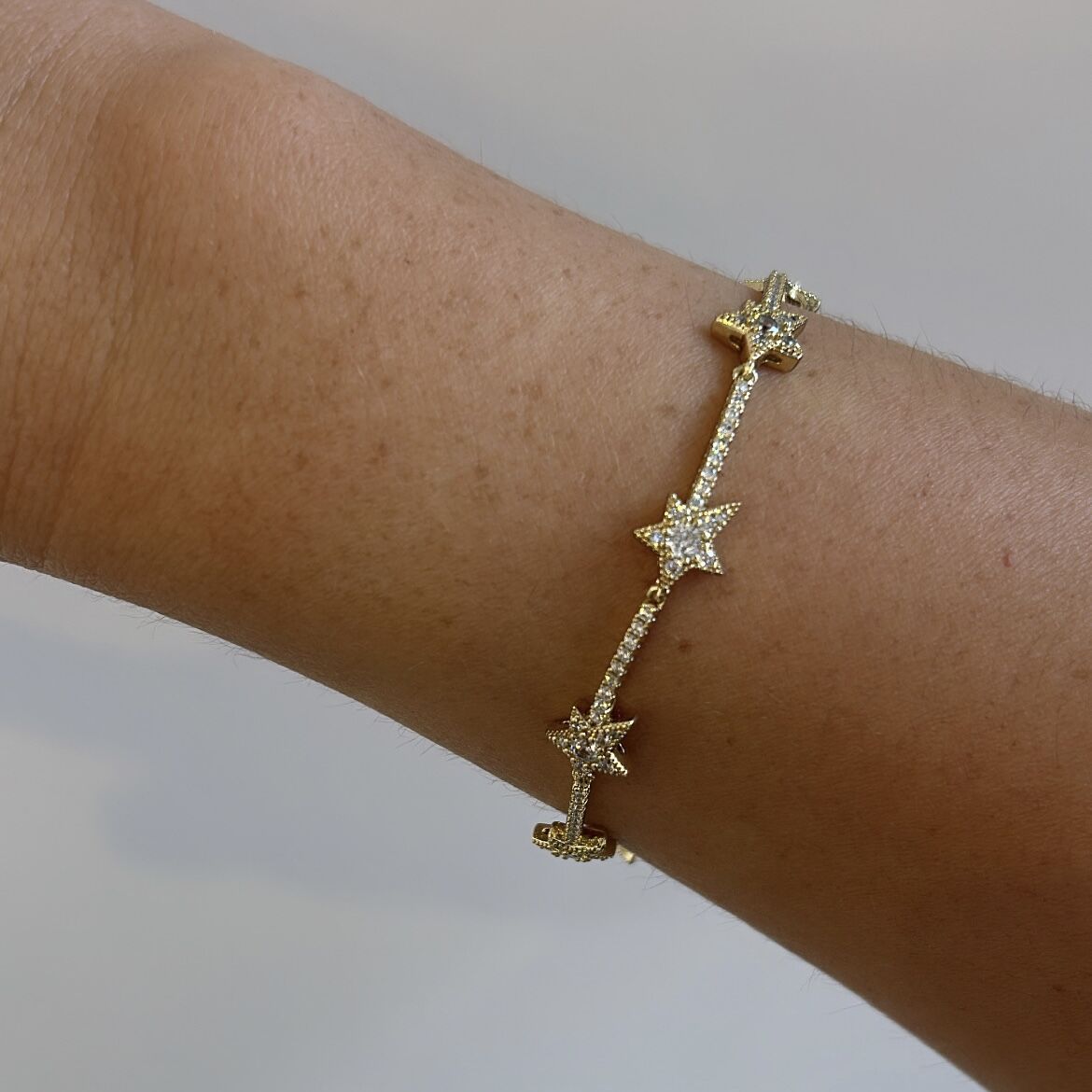 Vip Seri Zirkon Taşlı 14K Gold Yıldızlı Bileklik 19cm