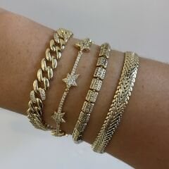 Vip Seri Zirkon Taşlı 14K Gold Yıldızlı Bileklik 19cm