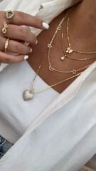 Vip Seri 14k Gold Taşlı Kalpli Ezme Zincir Kolye 60cm