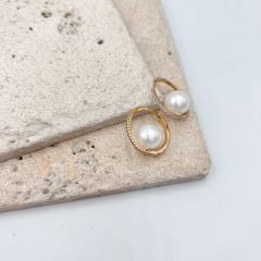 Vip Seri  Zirkon Taşlı İçi İncili Halka Küpe 2cm