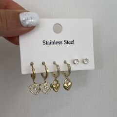 Çelik Kalpli 6' lı Set Küpe