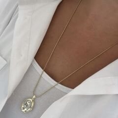 Çelik 14K Gold Anka Kuşu Madalyon Kolye 60cm