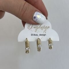 Vip Seri Oval Taşlı Gold Set Küpe