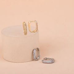 Özel Seri Zirkon Taşlı Oval Küpe 1,5cm
