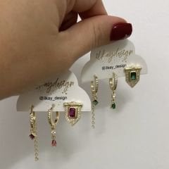 Özel Seri Zirkon Renkli Taşlı  3' lü Set Küpe