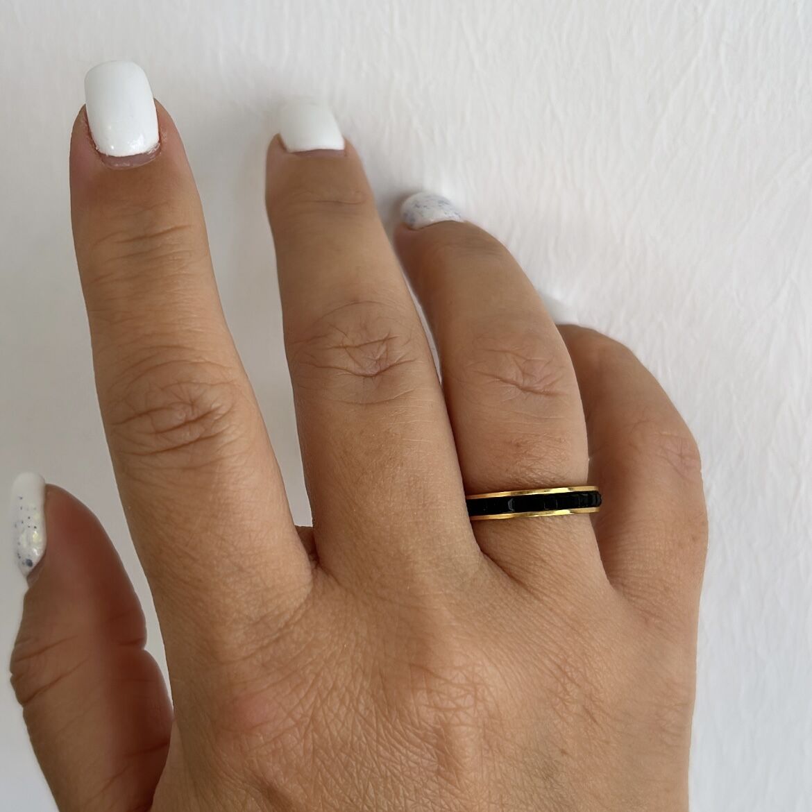 Çelik Siyah Taşlı Tamtur Yüzük