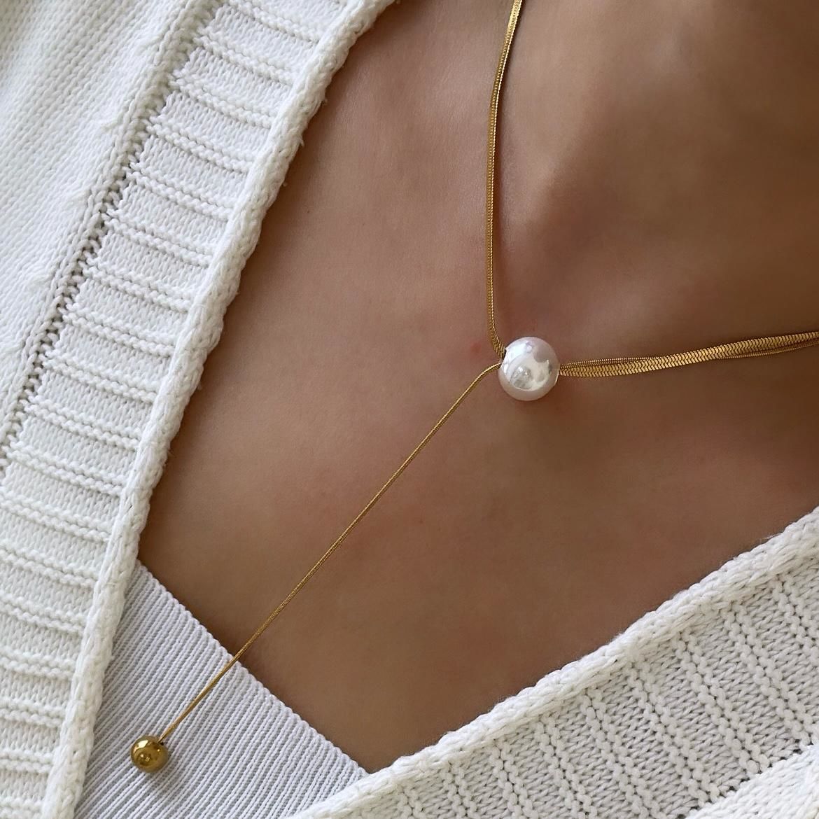 Çelik İncili İtalyan Kolye 50cm