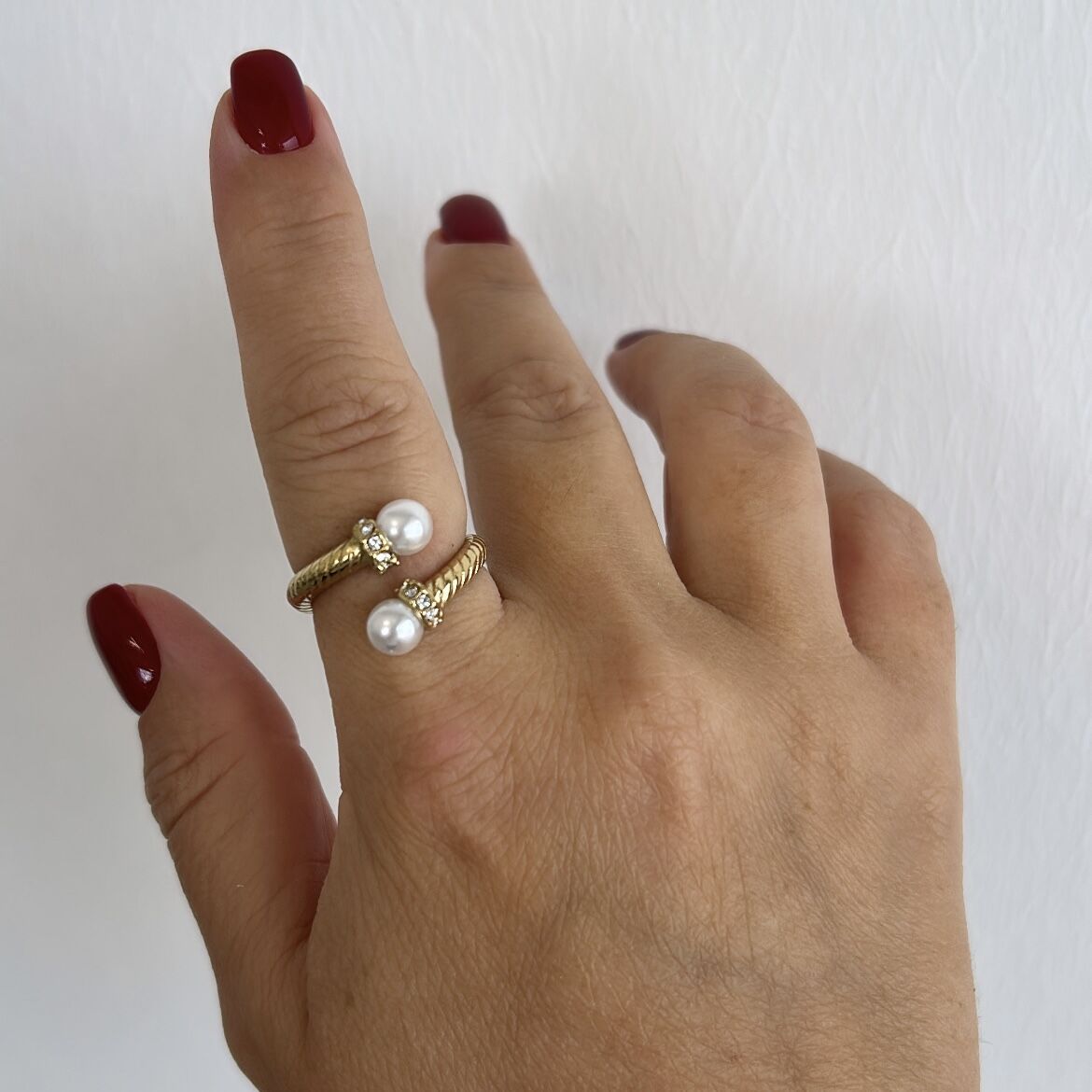 Çelik Taşlı İncili Burgu Yüzük