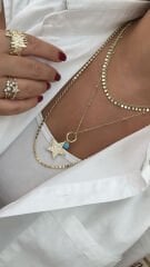 Özel Seri 14kGold  Mavi Boncuklu Yıldızlı Kolye 55cm