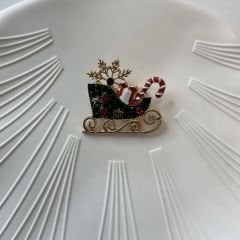 Özel Seri Yeşil Taşlı Kızak Broş 3cm