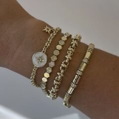 Özel Seri 14K Gold Taşlı Plaka Bileklik 19cm