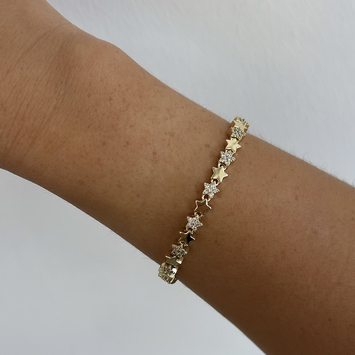 Özel Seri 14k Gold Taşlı Yıldızlı Bileklik 19cm