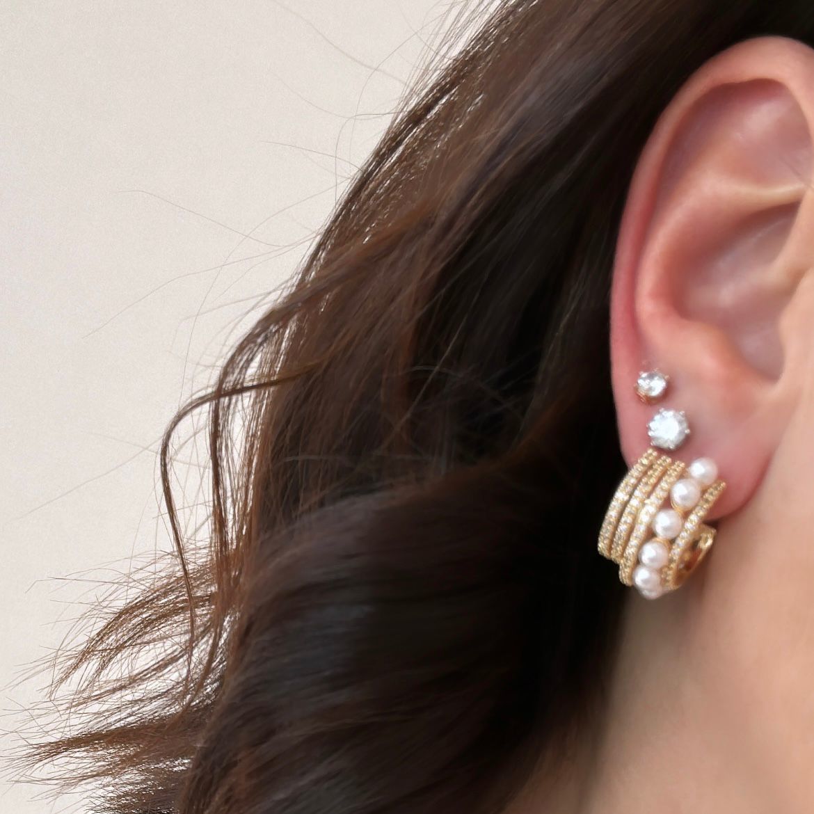 Özel Seri İncili Halka Küpe Gold