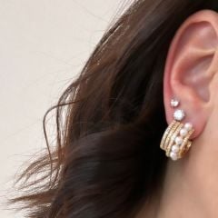 Özel Seri İncili Halka Küpe Gold