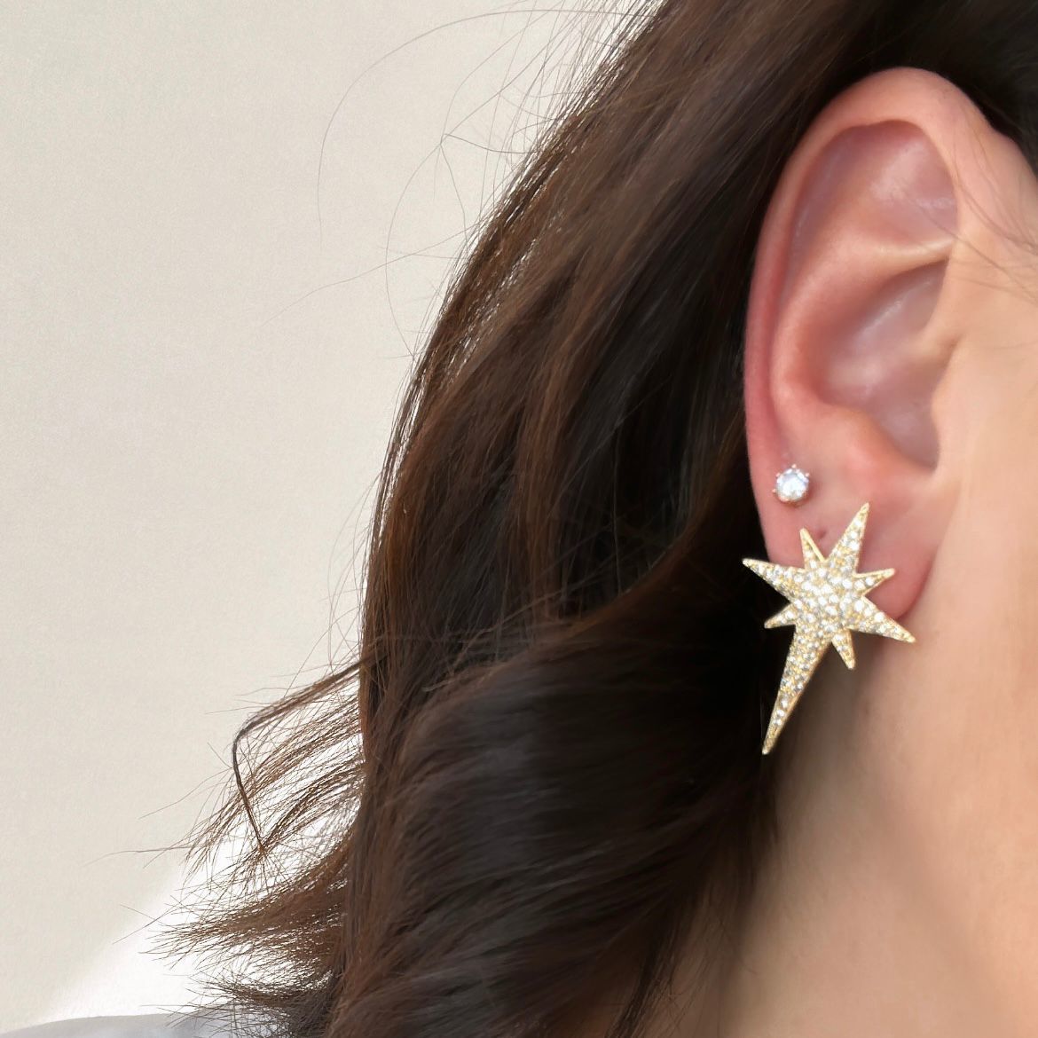 Özel Seri Zirkon Taşlı Kutup Yıldızı Küpe Gold