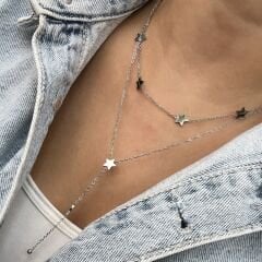 Çelik Yıldızlı Y Kolye Gümüş 45cm