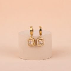 Çelik Zirkon Baget Taşlı Küpe