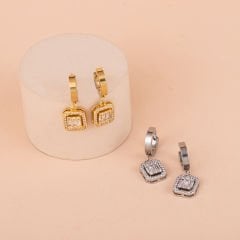 Çelik Zirkon Baget Taşlı Küpe