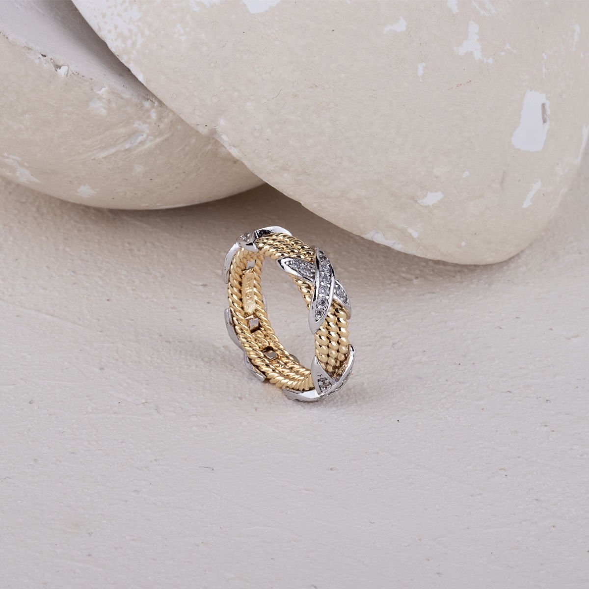 Özel Seri Zirkon Taşlı 2 Renkli Mrk Yüzük