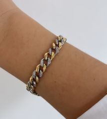 Özel Seri Zirkon Taşlı Zincir Bileklik Gold-Gümüş 19 cm