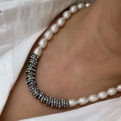 Özel Seri Zirkon Taşlı İnci Kolye 50 cm