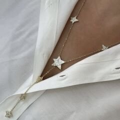 Özel Seri 14k Gold Yıldızlı Y Kolye 50cm