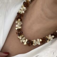 Özel Seri Kahve-Bej Boncuklu Kolye 49cm