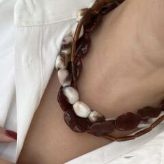 Özel Seri 3'lü Kahverengi  Boncuklu Kolye 49cm