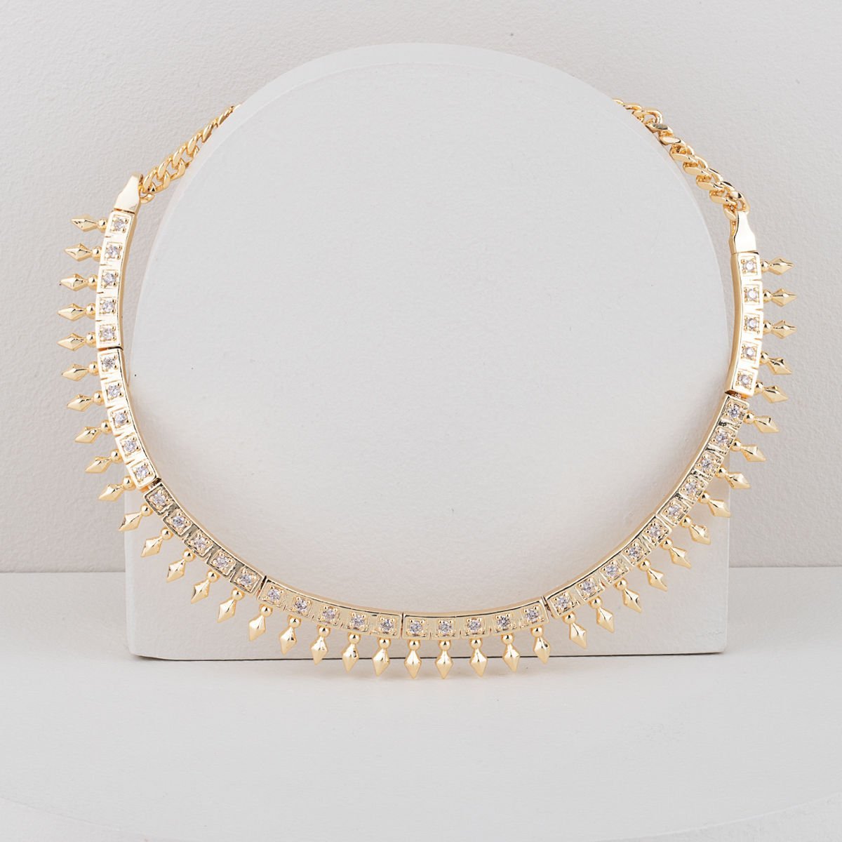 Özel Seri Zirkon Taşlı Çivili Choker Kolye 45cm