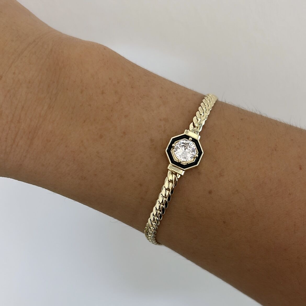 Özel Seri 14k Gold Siyah Mineli Taşlı Bileklik 22 cm