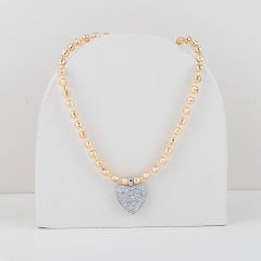 Özel Seri Zirkon Taşlı Kalpli Dorika Kolye 57cm