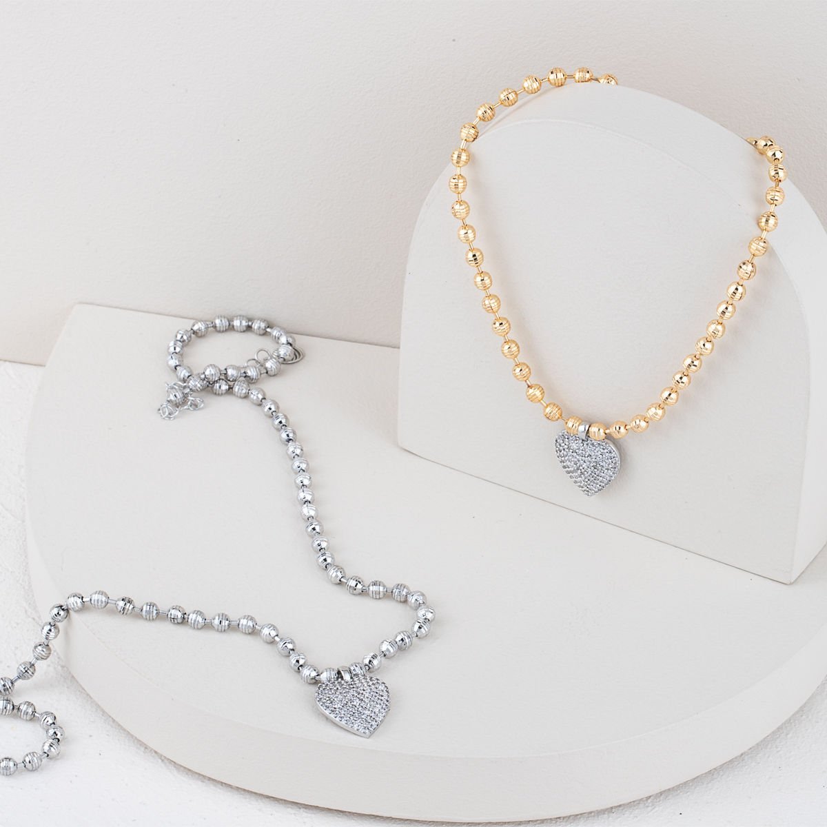 Özel Seri Zirkon Taşlı Kalpli Dorika Kolye 57cm